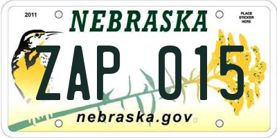 NE license plate ZAP015