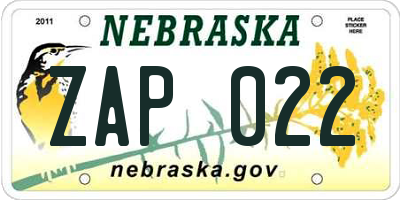 NE license plate ZAP022