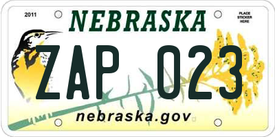 NE license plate ZAP023