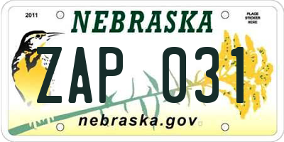 NE license plate ZAP031