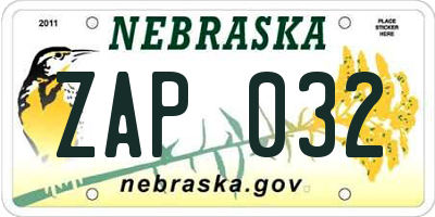 NE license plate ZAP032