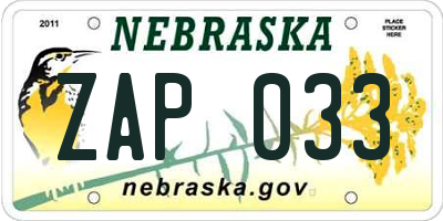 NE license plate ZAP033