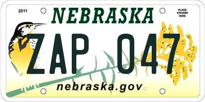 NE license plate ZAP047