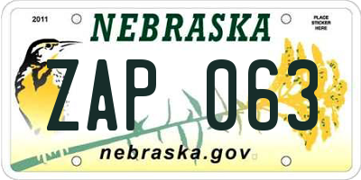 NE license plate ZAP063