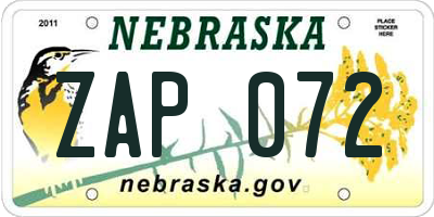 NE license plate ZAP072
