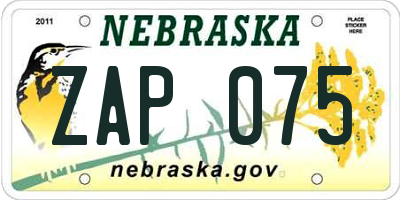 NE license plate ZAP075