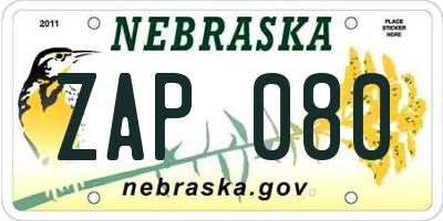 NE license plate ZAP080