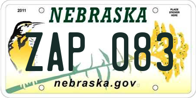 NE license plate ZAP083