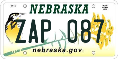 NE license plate ZAP087