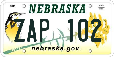 NE license plate ZAP102