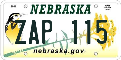 NE license plate ZAP115