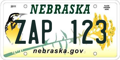 NE license plate ZAP123