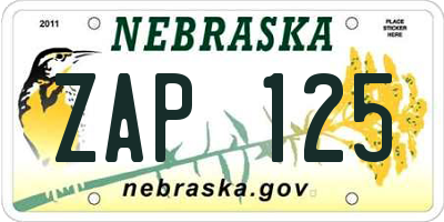 NE license plate ZAP125