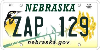 NE license plate ZAP129