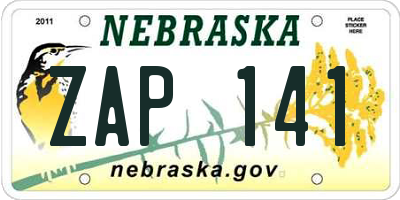 NE license plate ZAP141