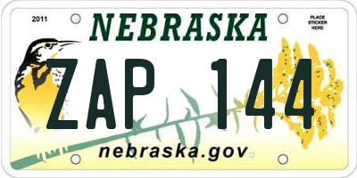 NE license plate ZAP144