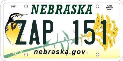 NE license plate ZAP151