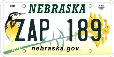 NE license plate ZAP189
