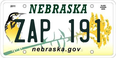 NE license plate ZAP191