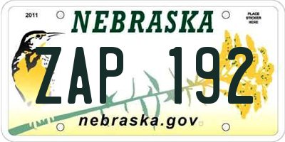 NE license plate ZAP192