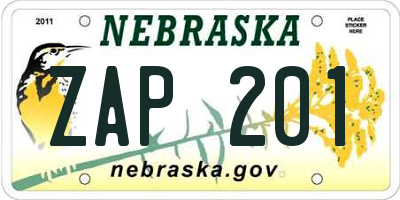 NE license plate ZAP201