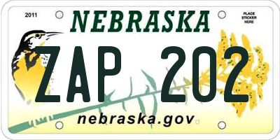 NE license plate ZAP202