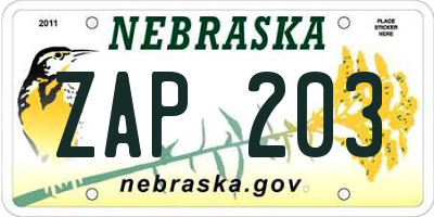 NE license plate ZAP203