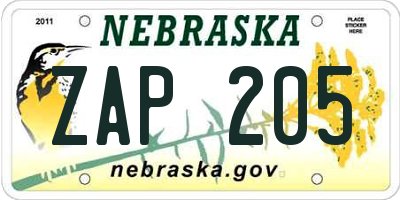 NE license plate ZAP205