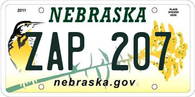 NE license plate ZAP207