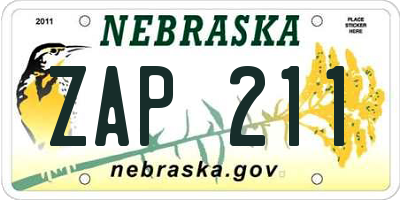 NE license plate ZAP211