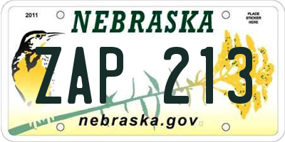 NE license plate ZAP213