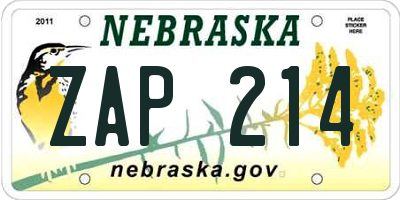 NE license plate ZAP214
