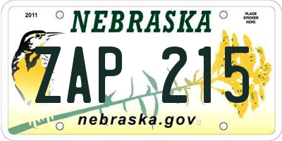 NE license plate ZAP215