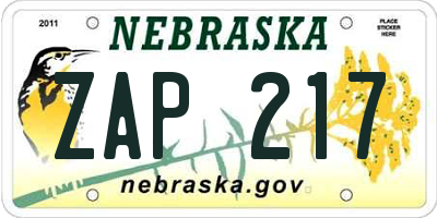 NE license plate ZAP217