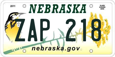 NE license plate ZAP218