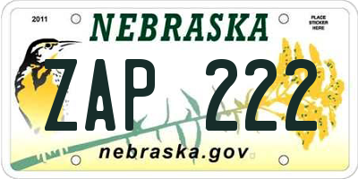 NE license plate ZAP222
