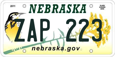 NE license plate ZAP223