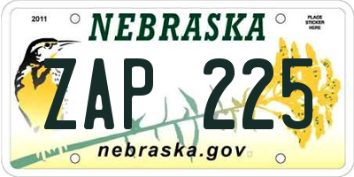 NE license plate ZAP225