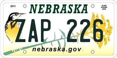 NE license plate ZAP226