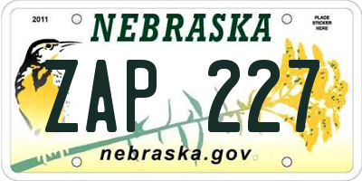 NE license plate ZAP227