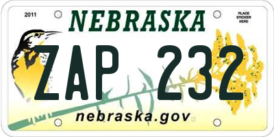 NE license plate ZAP232