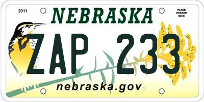 NE license plate ZAP233