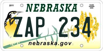 NE license plate ZAP234