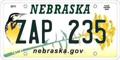 NE license plate ZAP235