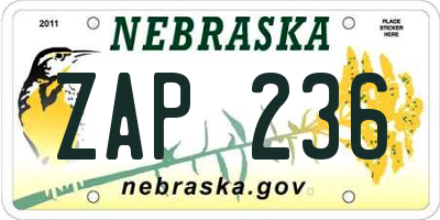 NE license plate ZAP236