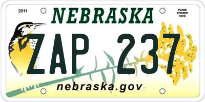 NE license plate ZAP237