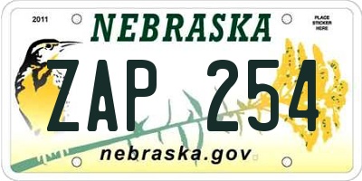NE license plate ZAP254