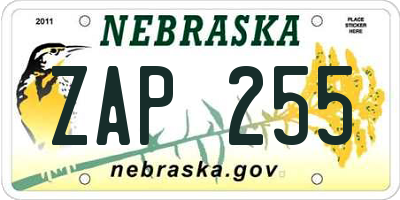 NE license plate ZAP255
