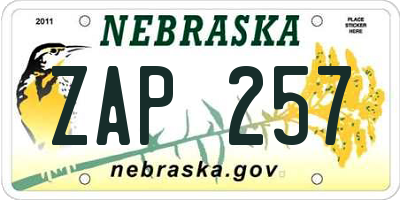 NE license plate ZAP257