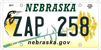 NE license plate ZAP258